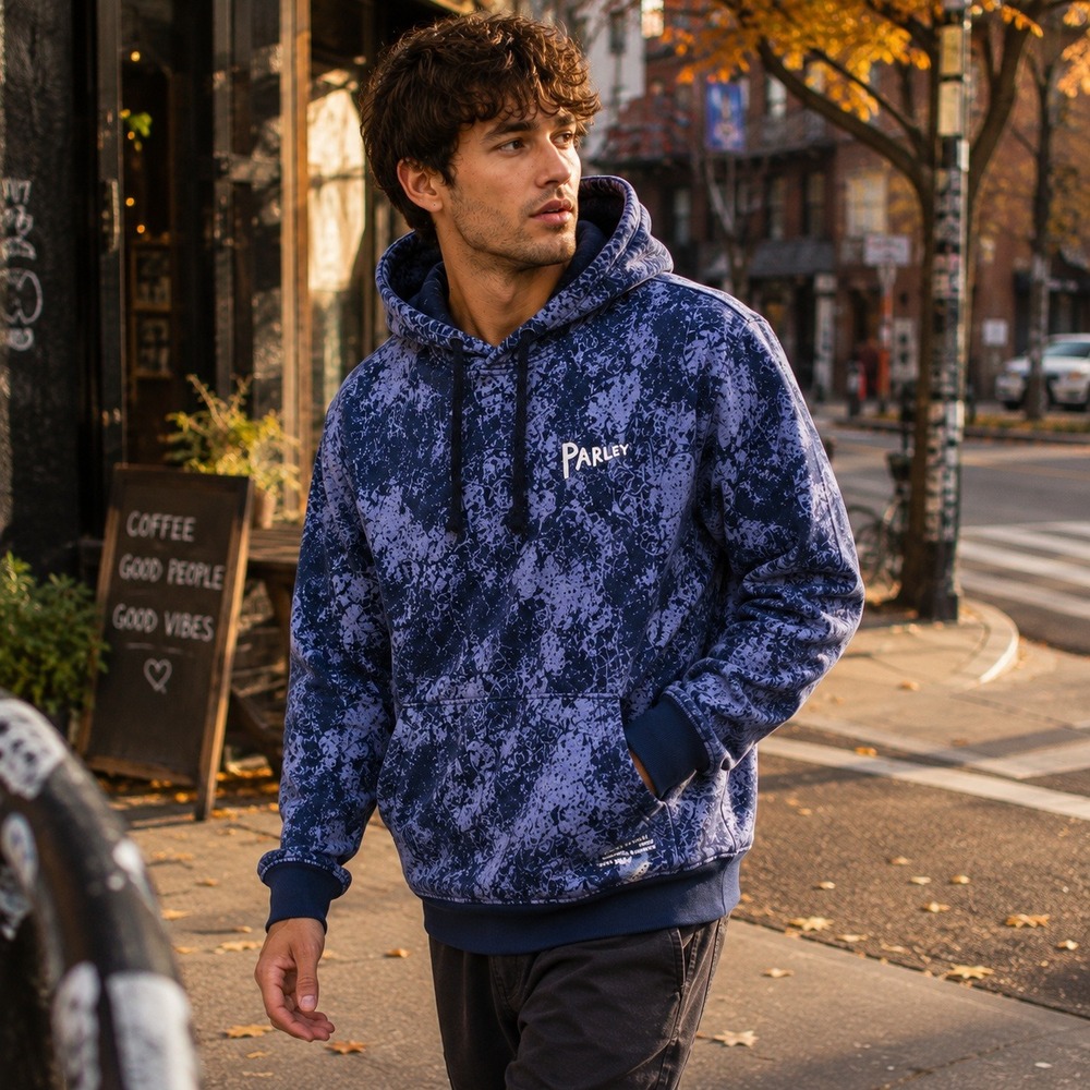 Adidas x Parley Ocean Print Hoodie Medium Blue Purple Graphic Pullover HR6994